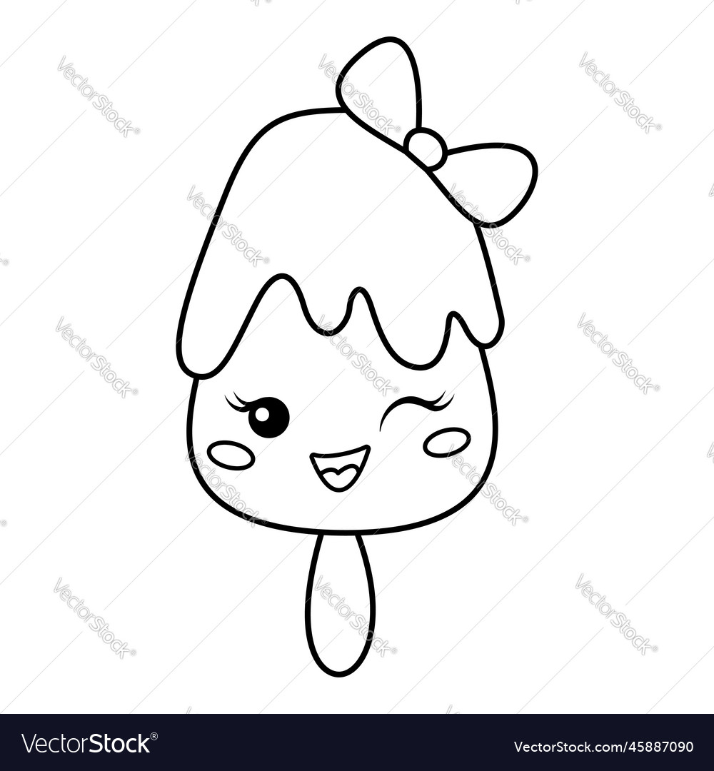 Kawaii ice cream on stick coloring page for kids vector image