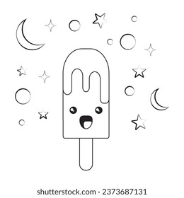 Kawaii ice cream coloring page kidscute stock vector royalty free