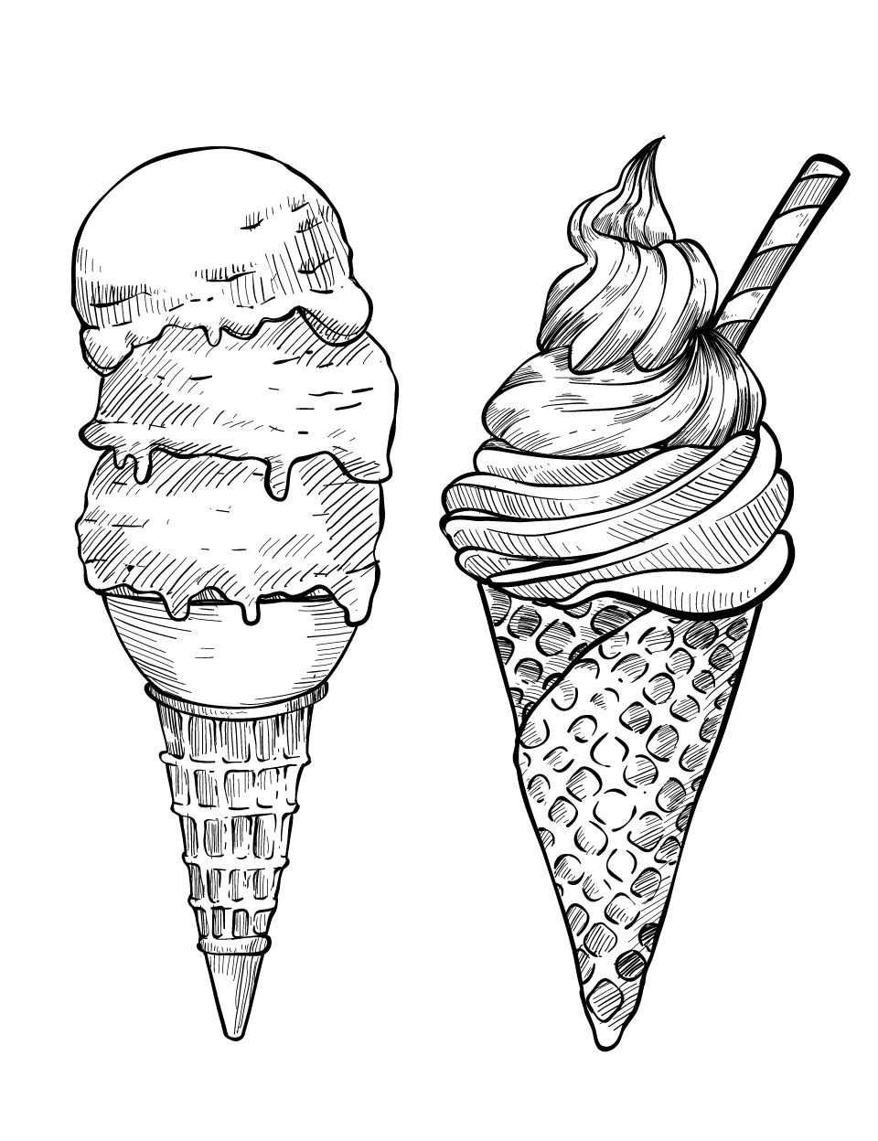 Yummy ice cream coloring pages for kids and adults