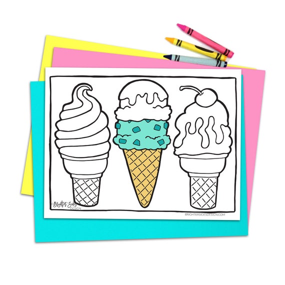 Printable ice cream coloring page cute kawaii food treat adult coloring kids coloring colouring instant download coloring