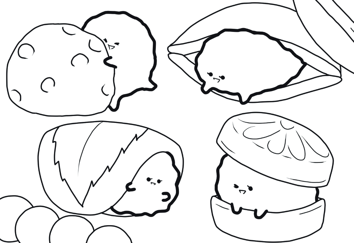 Download free colouring pages featuring cute japanese red bean desserts