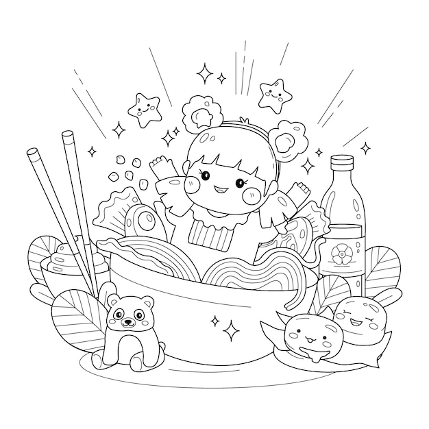 Premium vector hand drawn kawaii coloring book illustration