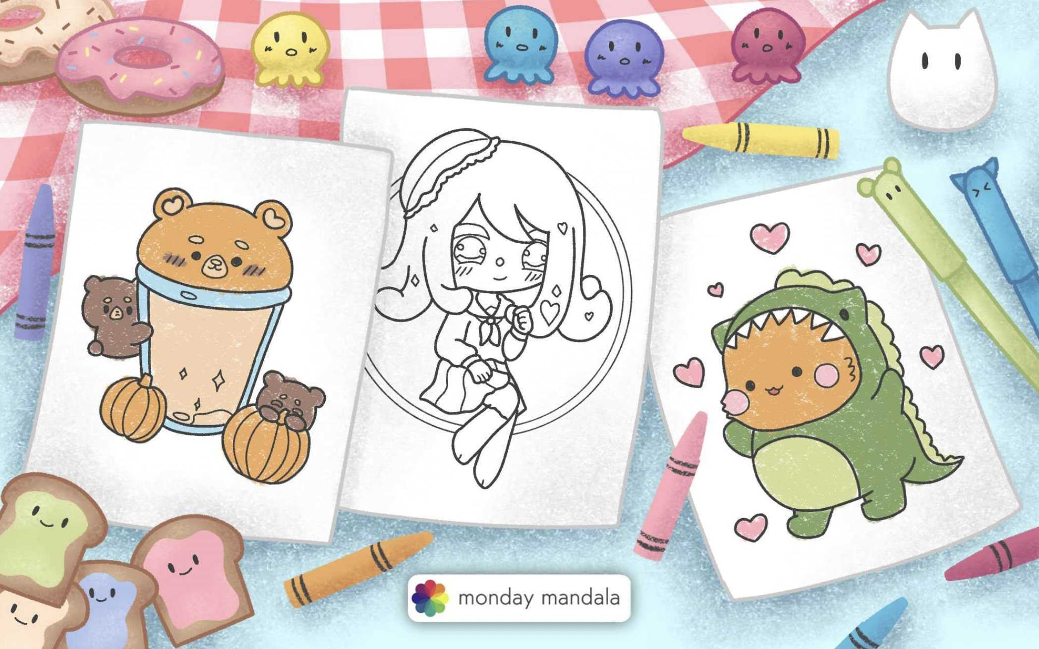 Kawaii coloring pages free pdf printables