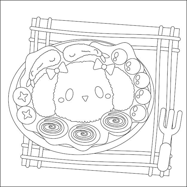 Premium vector coloring page cute bento box japanese food kawaii puppy