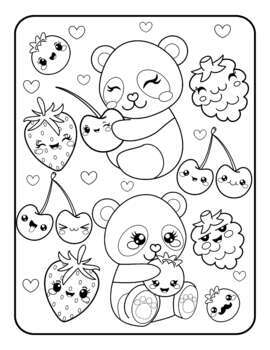 Kawaii japanese style cute characters animals and food theme coloring pages