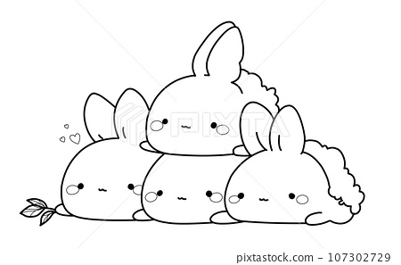 Rabbits coloring page in kawaii style vector