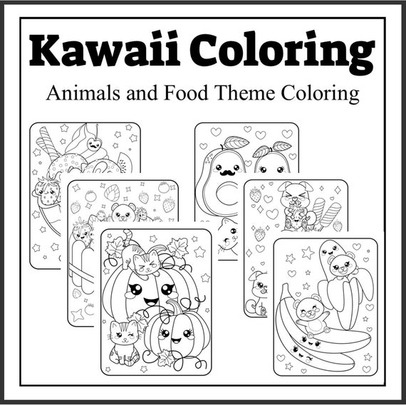 Kawaii japanese style cute characters animals and food theme coloring pages kawaii coloring sheets