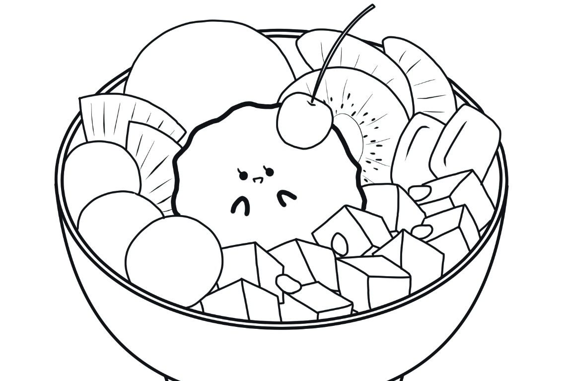 Download free colouring pages featuring cute japanese red bean desserts