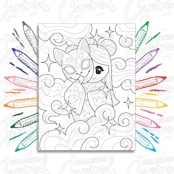 Kawaii coloring page digital download pdf with cute japanese