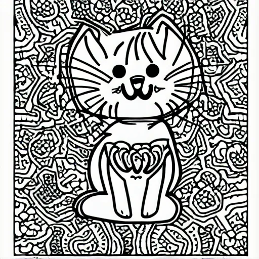 Coloring page of kawi kitten knitting stable diffusion