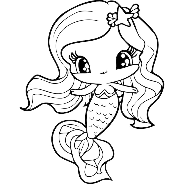 Premium vector kawaii mermaid coloring page