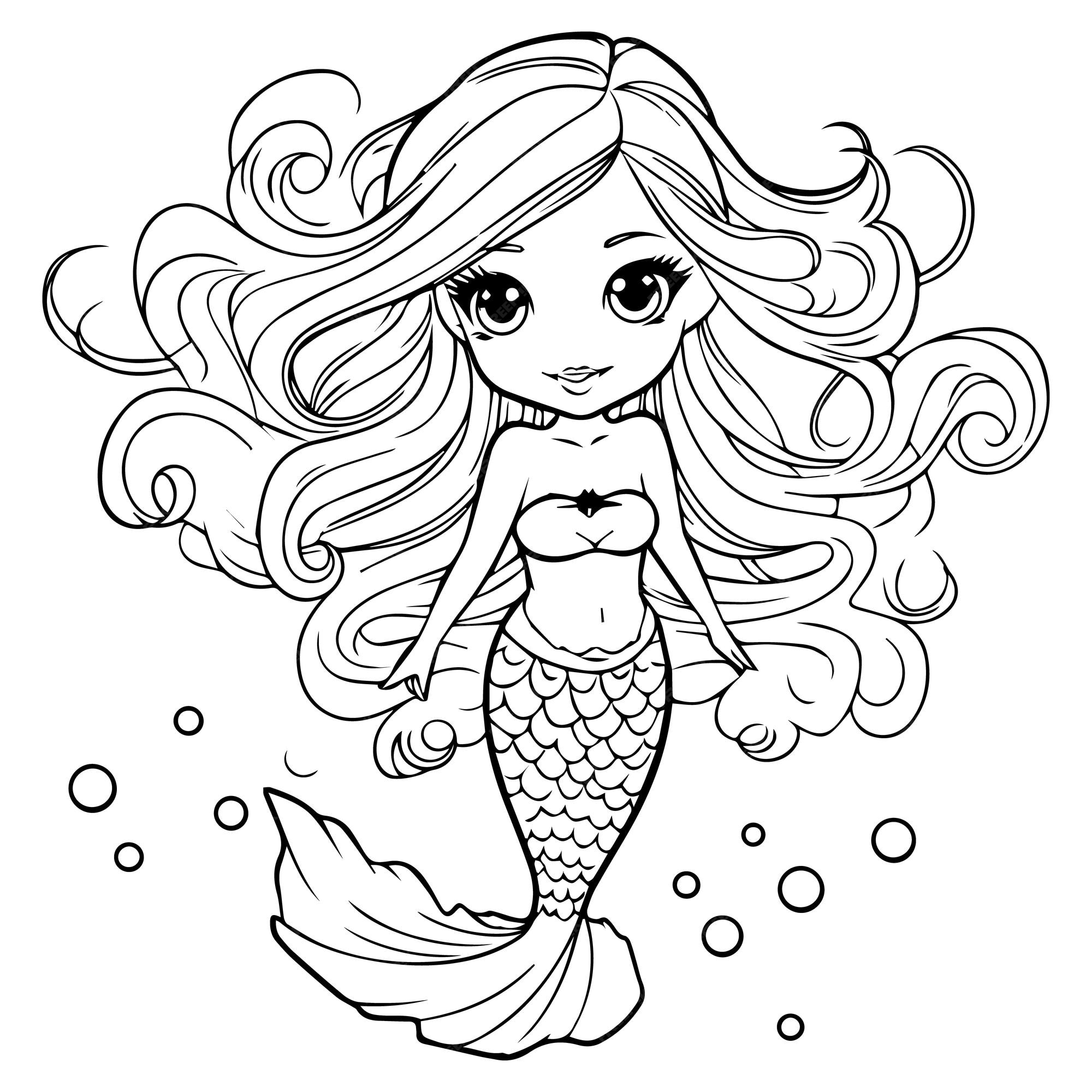 Premium vector coloring book illustration mermaid kawaii coloring page vector illustration