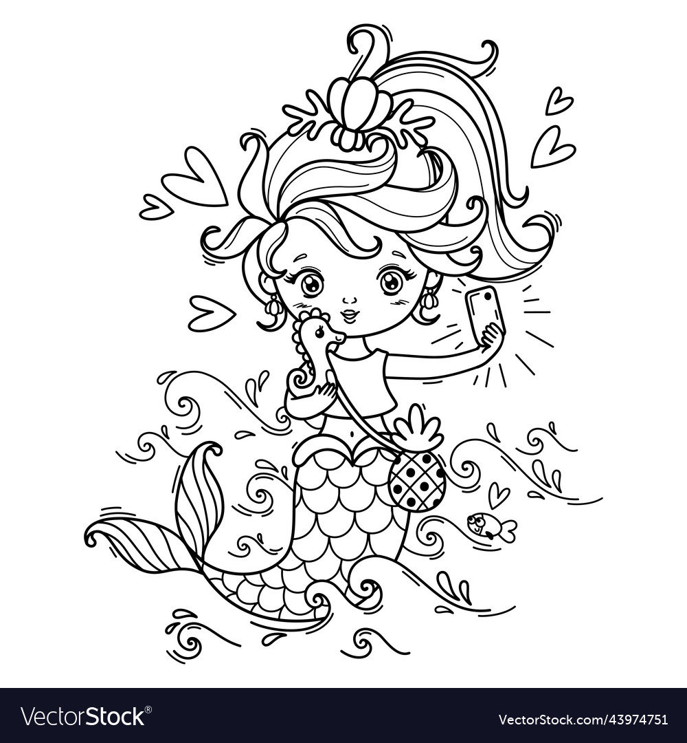 Cartoon cute mermaid coloring book