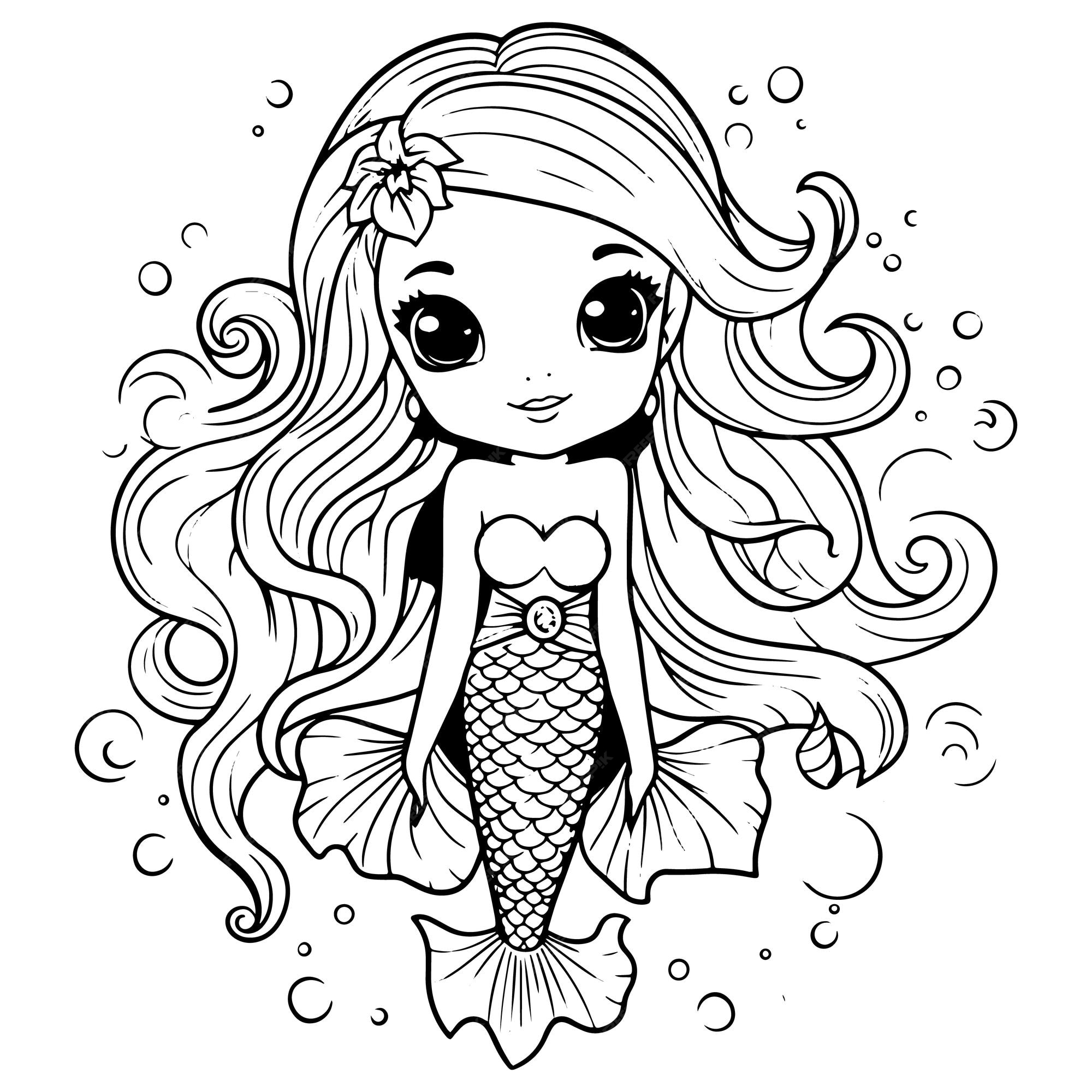 Premium vector coloring book illustration mermaid kawaii coloring page vector illustration