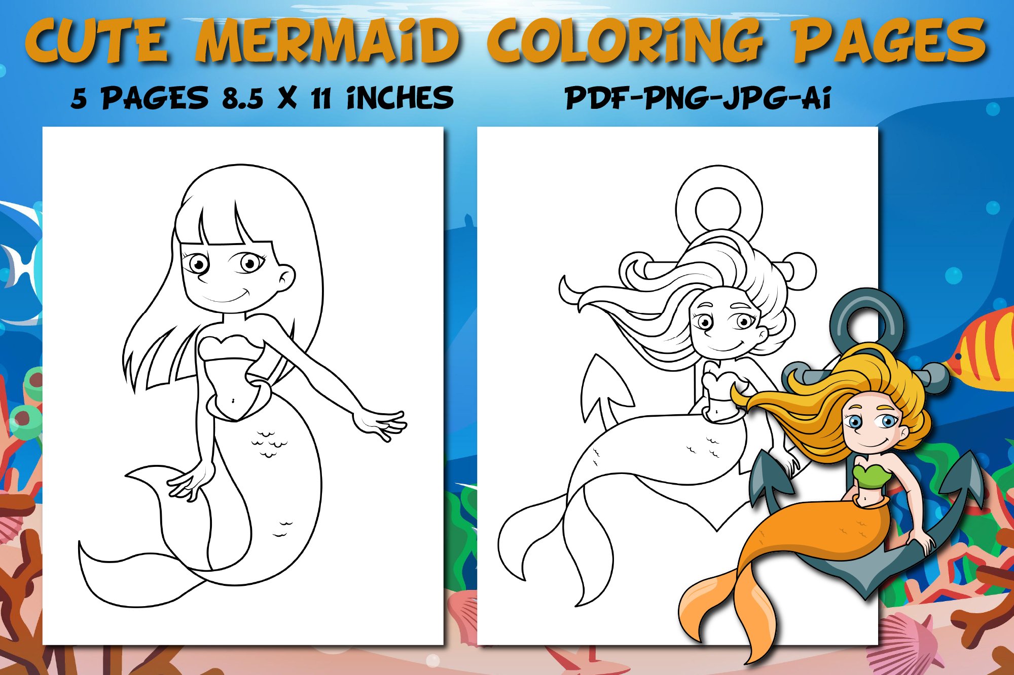 Cute mermaid coloring pages