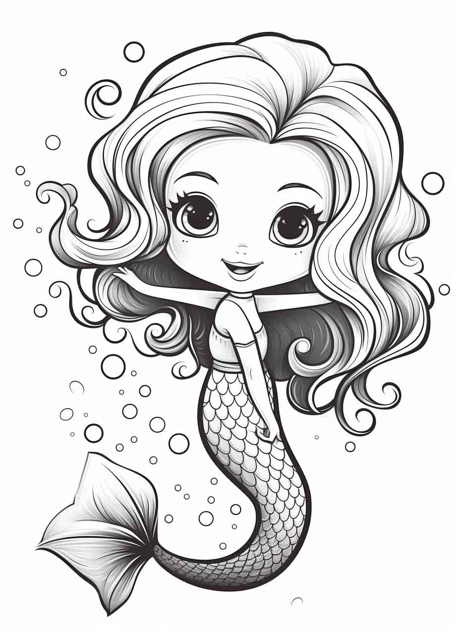 Midjourney prompt kawaii mermaid coloring page