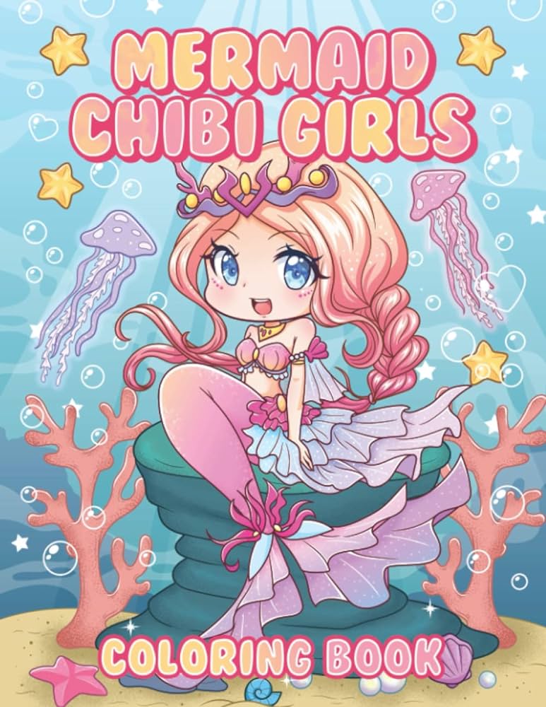 Mermaid chibi girls coloring book kawaii anime chibi girls in cute mermaid costumes coloring page for adults and kids leriza may books