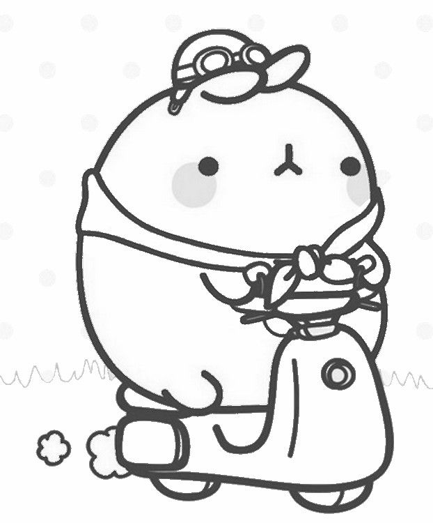 Coloring page molang molang drives the scooter