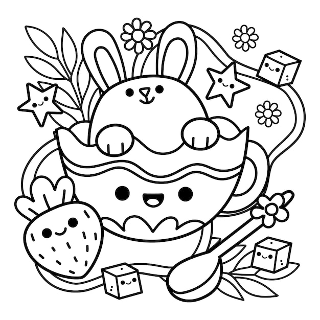 Premium vector hand drawn kawaii coloring book illustration