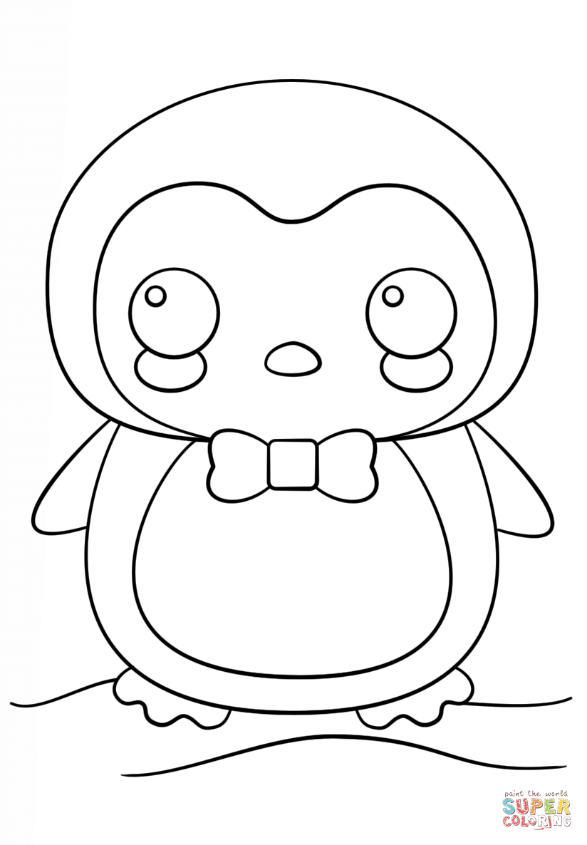 Kawaii penguin coloring page free printable coloring pages