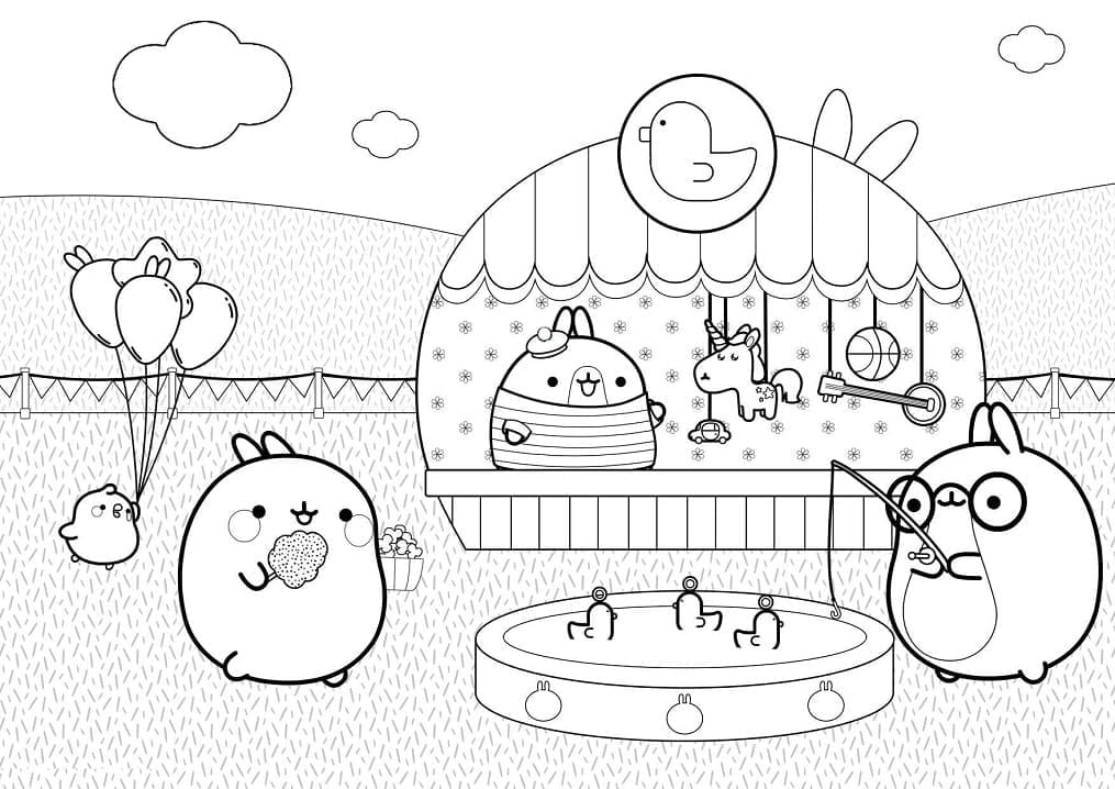 Cute molang and piu piu coloring page