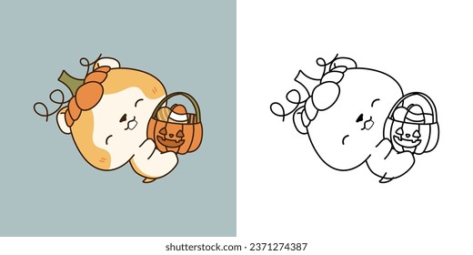 Set clipart halloween hamster coloring page stock vector royalty free