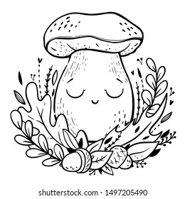 Coloring page cartoon forest mushroom forest stock vector royalty free