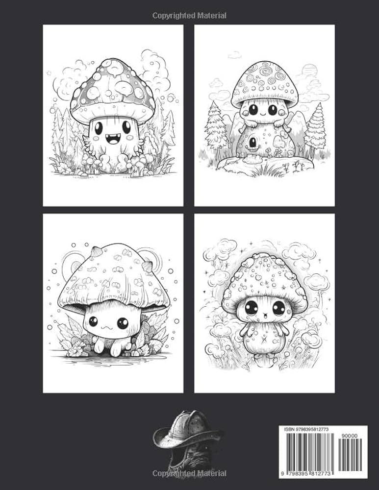 Adorable fantasy mushrooms coloring book a creepy mini