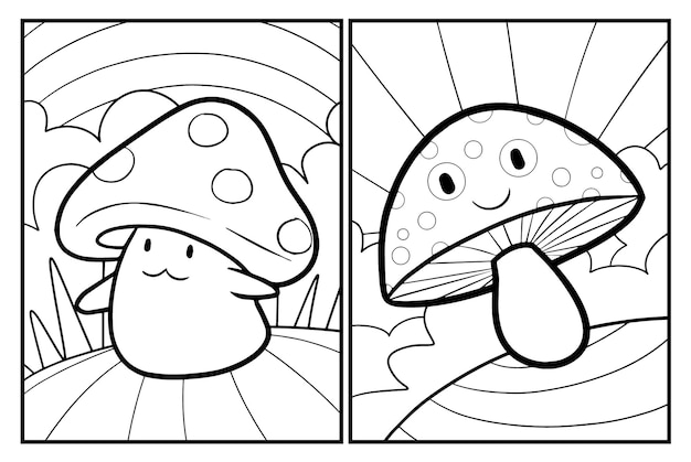 Premium vector cute and kawaii mushroom coloring pages