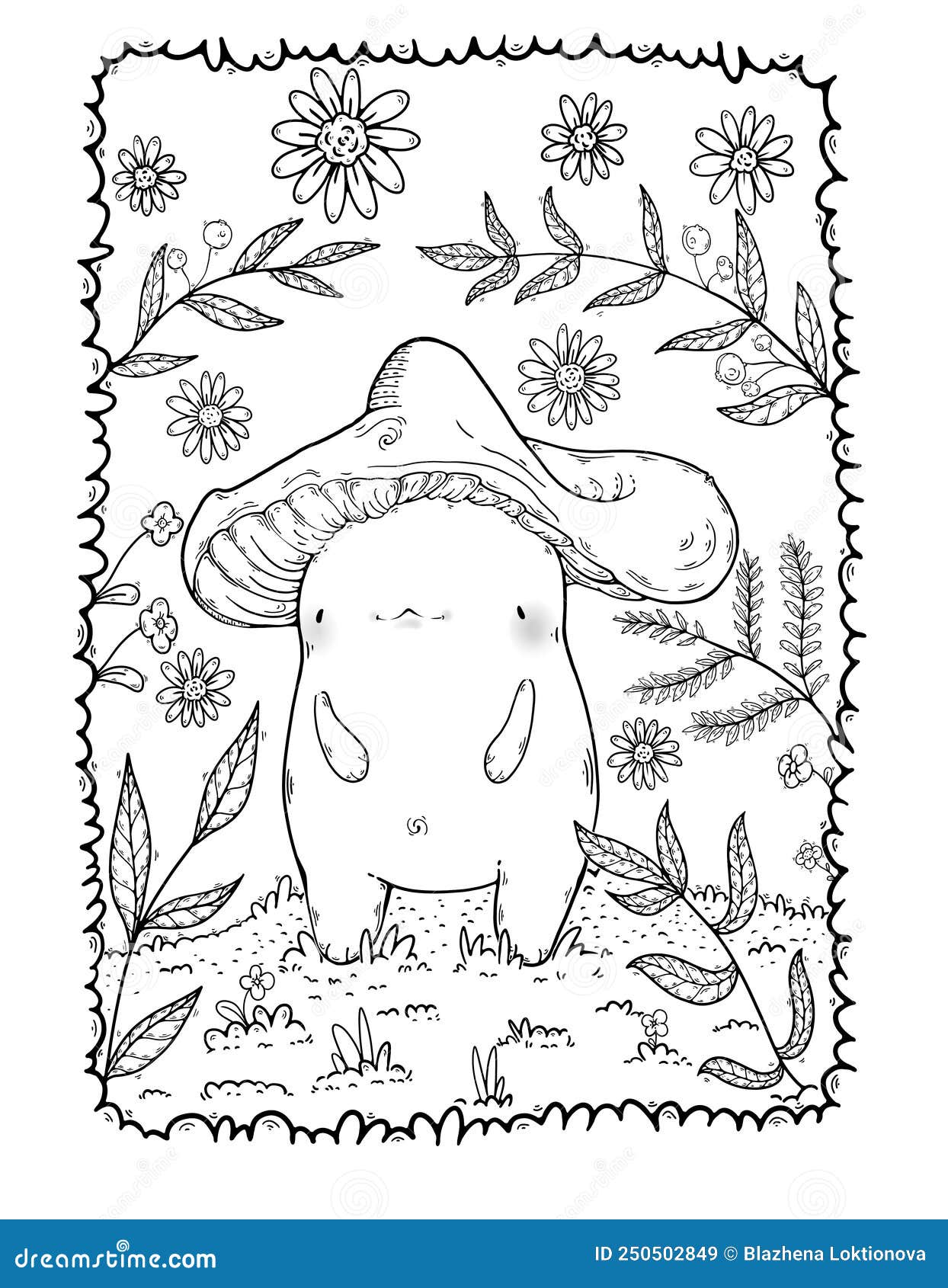 Mushroom coloring page for calmness and inspiration stock image