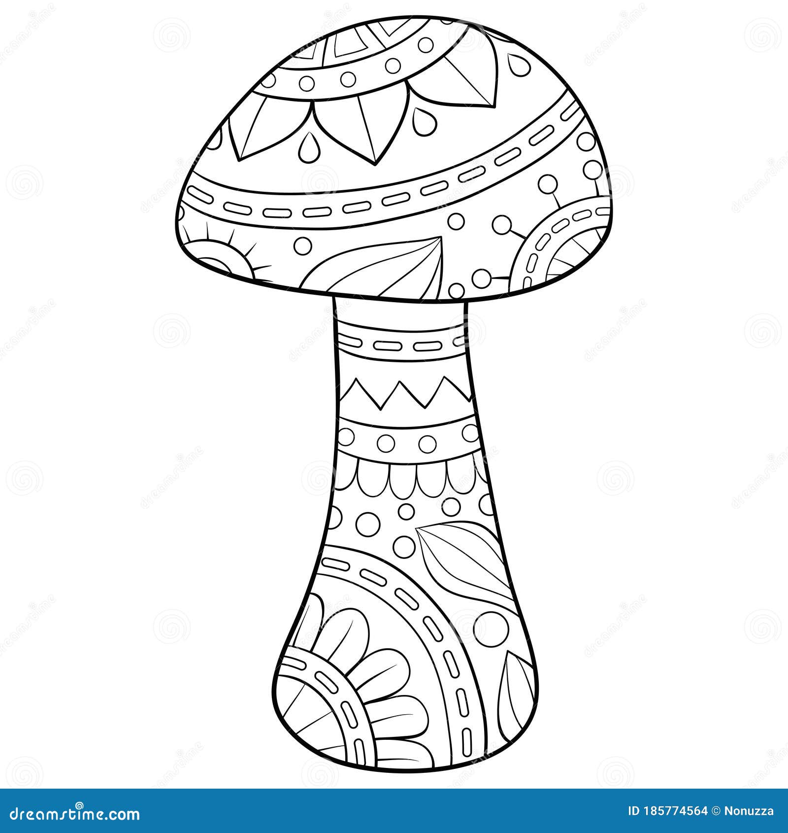 Adult coloring bookpage a cute mushroom with ornaments image for relaxingzen art style illustration for print stock vector