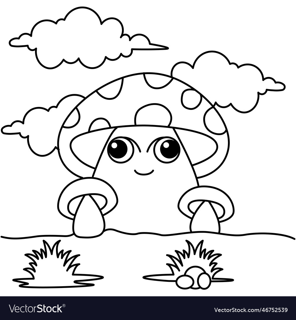 Cute mushroom cartoon coloring page royalty free vector