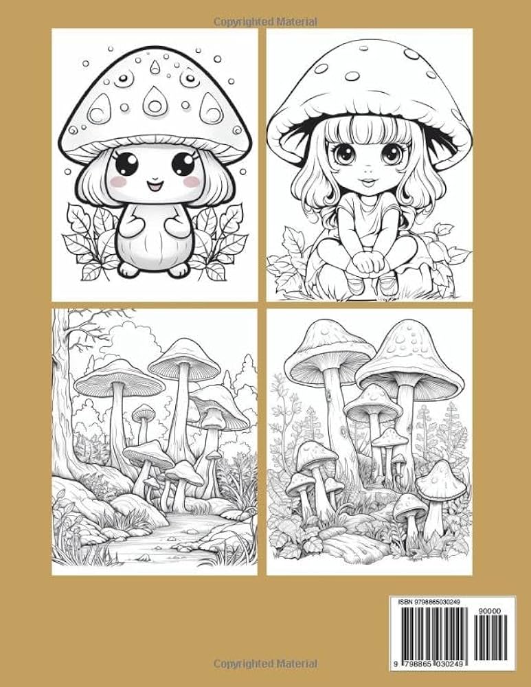 Mushroom coloring book for adults kawaii adorable mushrooms and forest mushrooms coloring book for relaxation and stress relief coloring art books