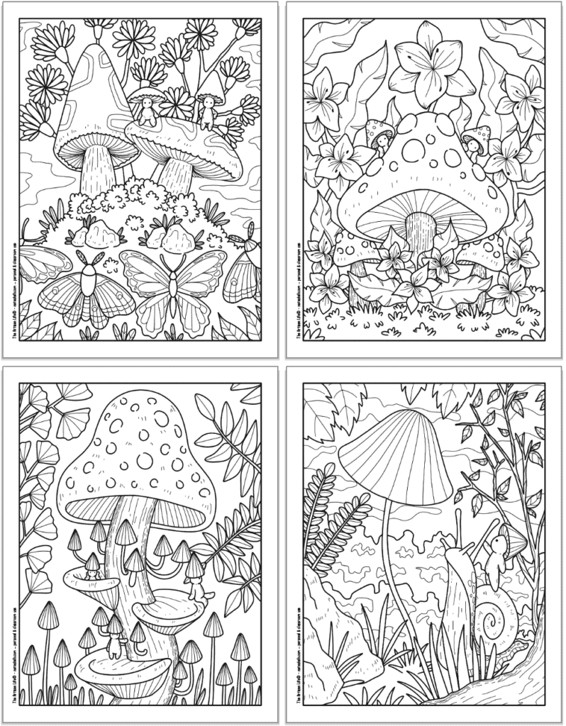 Free printable cute forest mushroom coloring pages