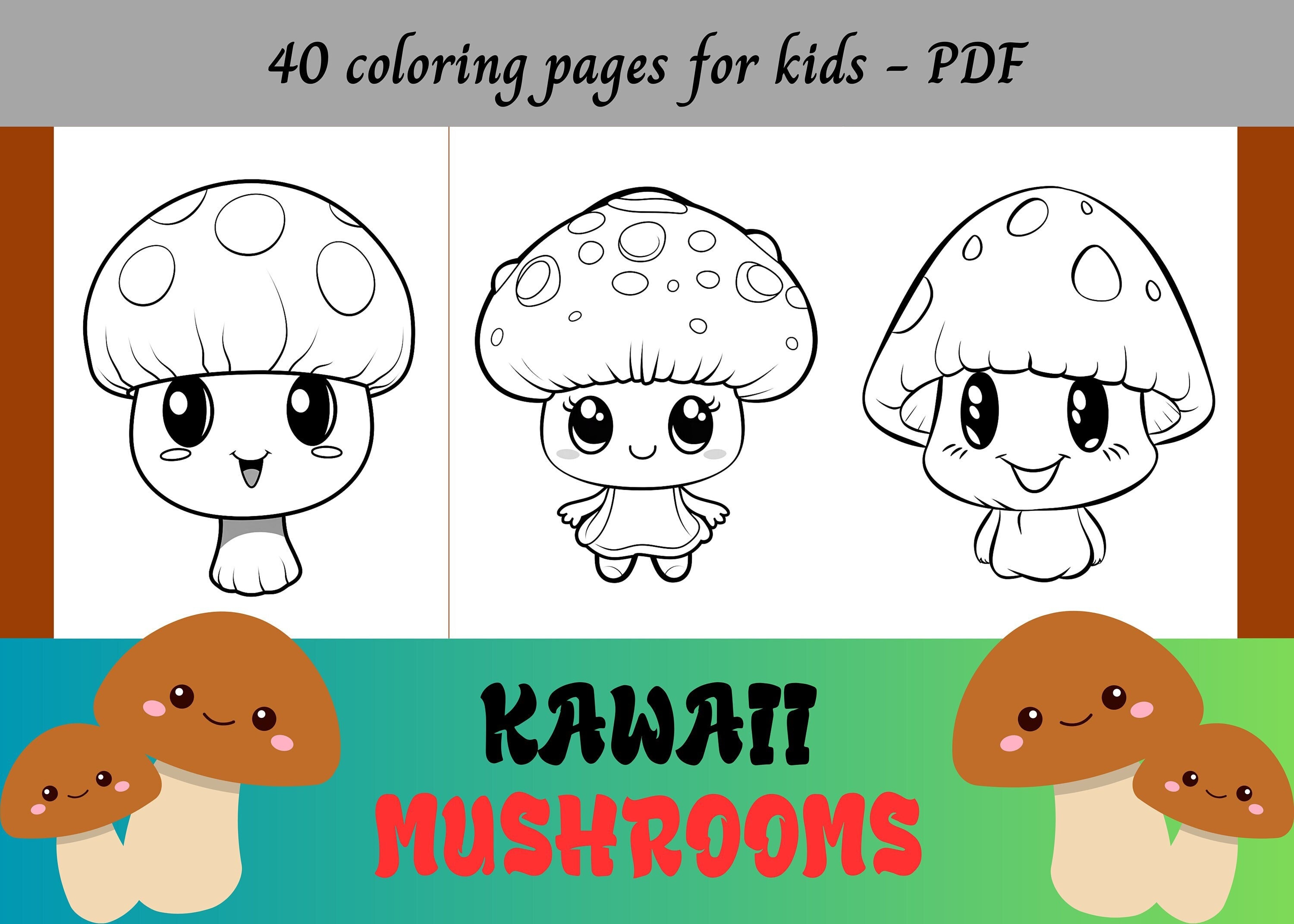 Kawaii mushrooms easy coloring pages for kids printable pages instant download