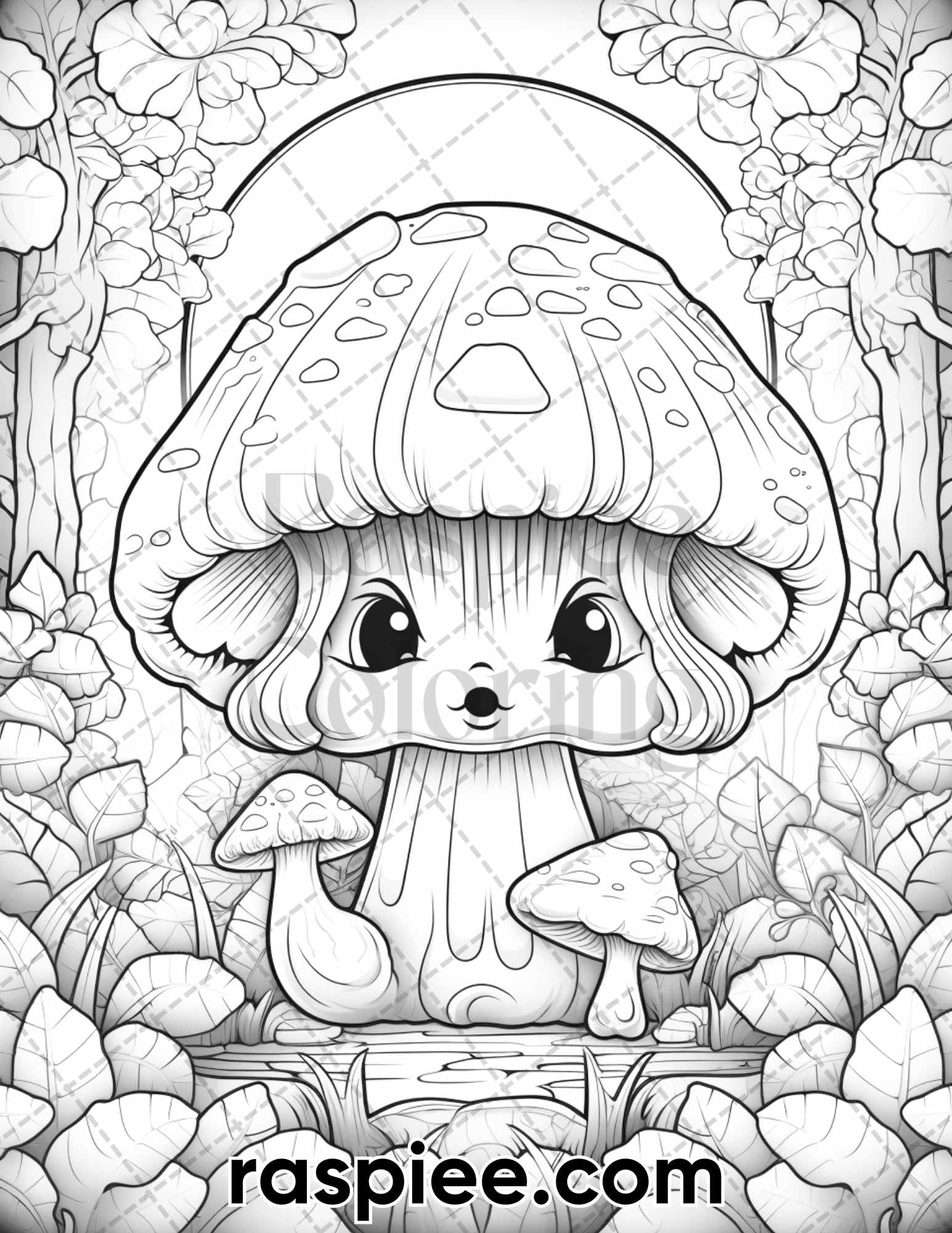 Kawaii mushrooms grayscale coloring pages for adults printable pdf â coloring