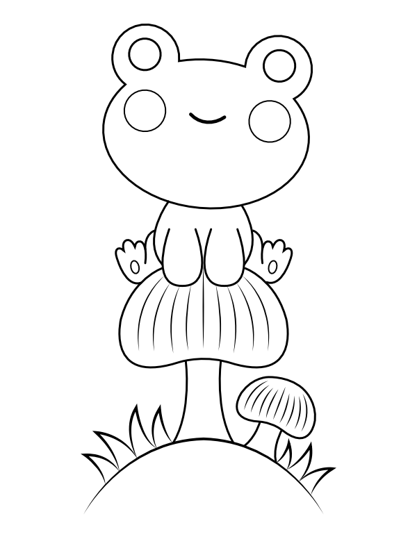 Printable frog and mushrooms coloring page