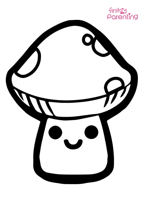 Mushroom fungus chibi cute face coloring page for kids