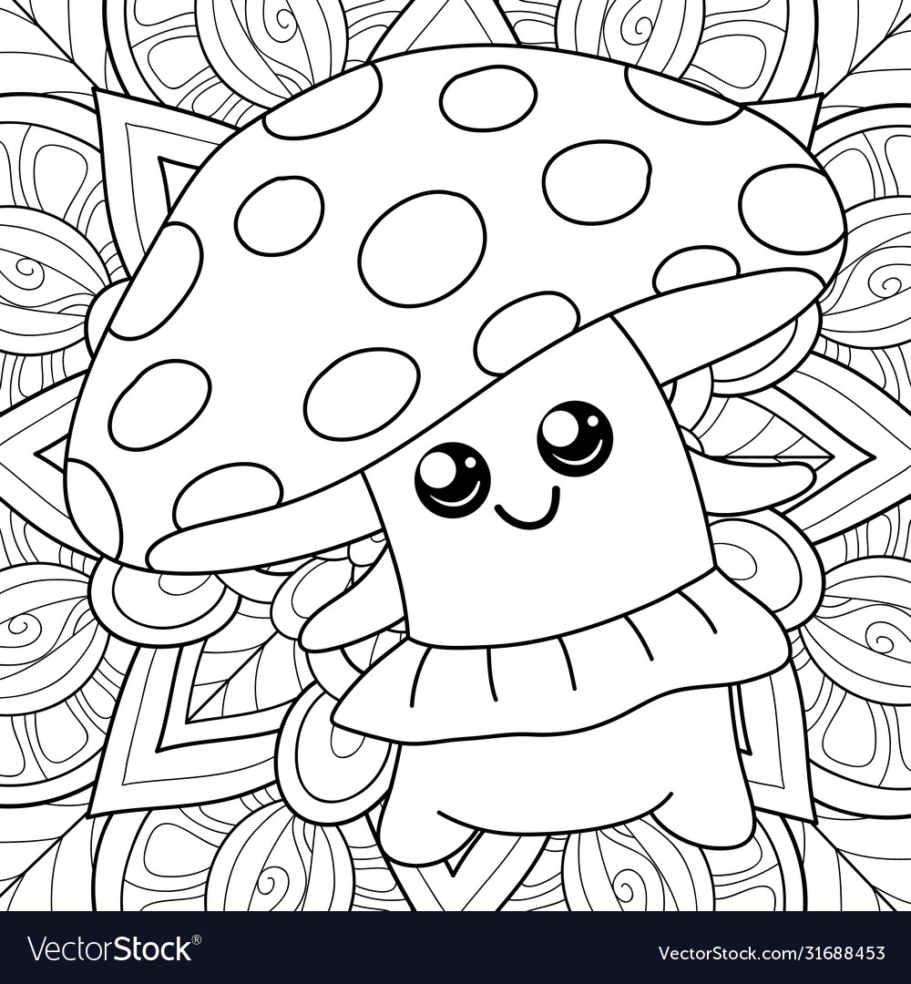 Adult coloring bookpage a kawaii mushroom vector image