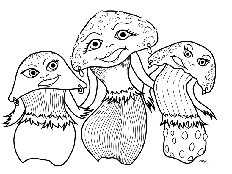 Mushroom ladies digital coloring page