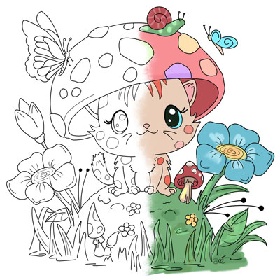 Mushroom houses village coloring page c