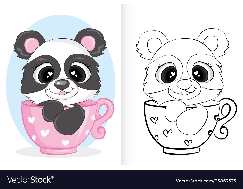 Cute panda in cup coloring book for preschool vector image