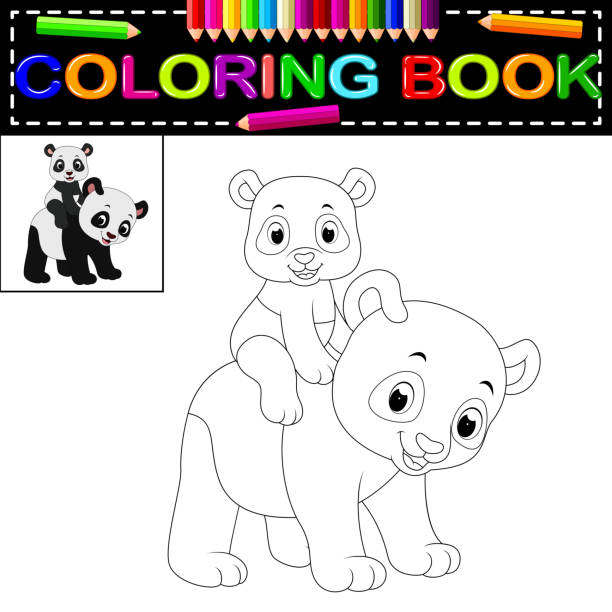 Cute happy panda coloring book stock illustration