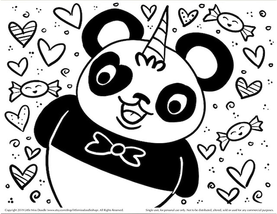 Pandacorn doodle printable cute kawaii coloring page for kids and adults