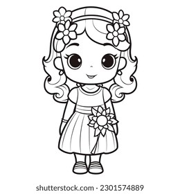 Cute fairy princess coloring page kids stock illustration