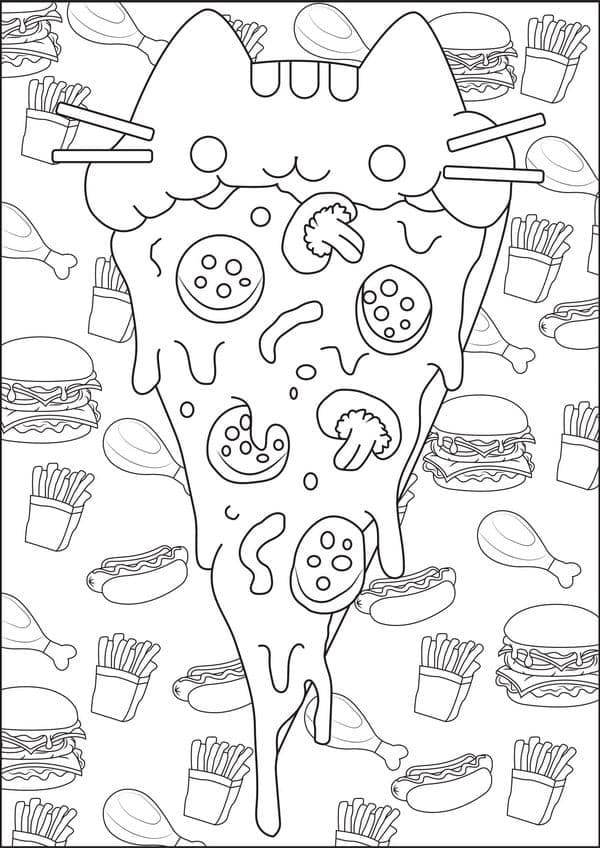 Pusheen pizza coloring page