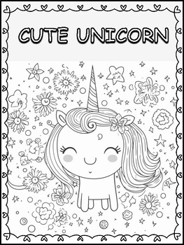 Happy kawaii cute unicorn coloring book