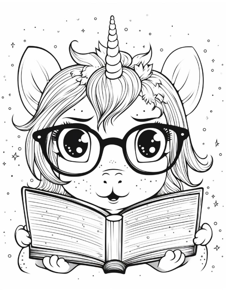 Free printable cute kawaii unicorn coloring pages