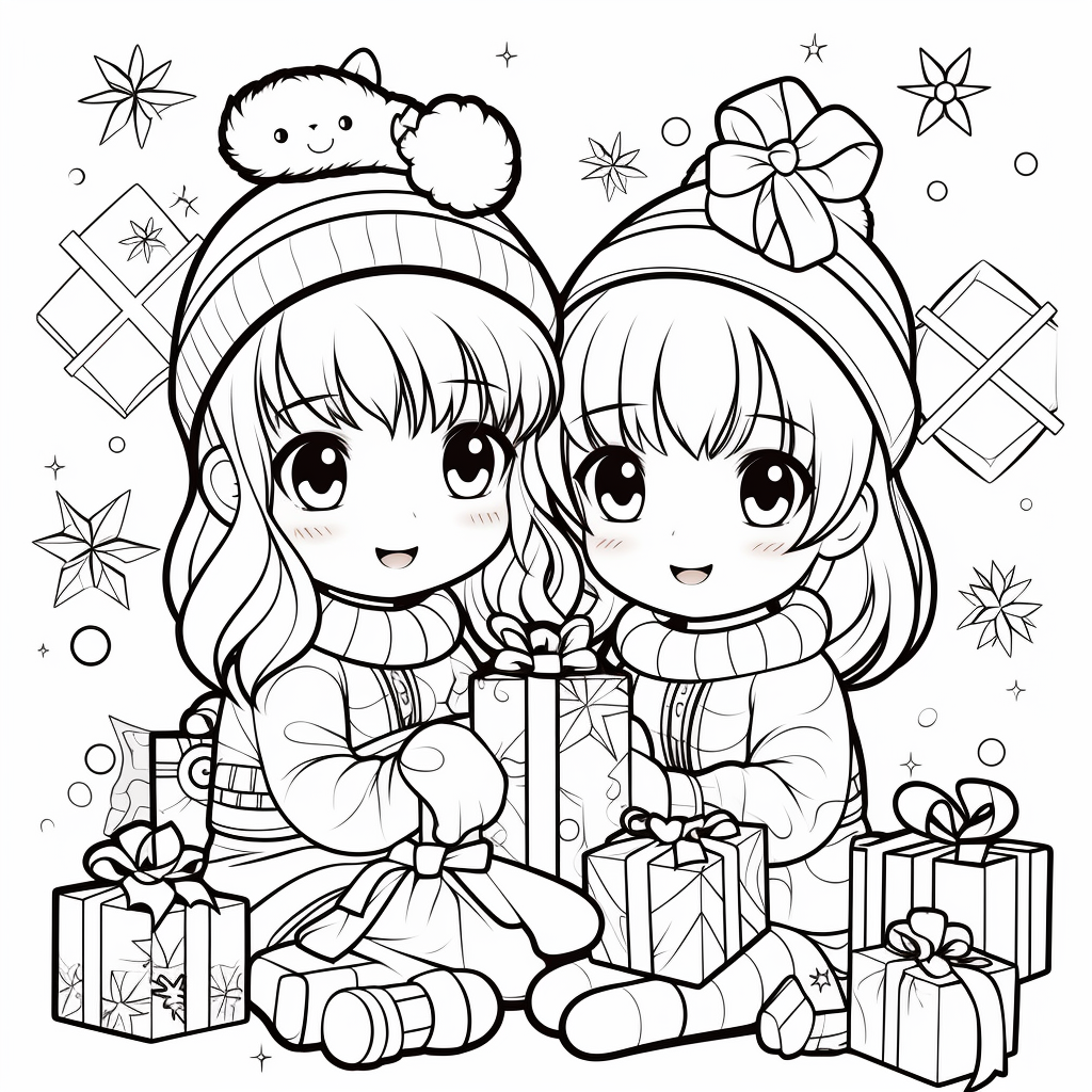 Kawaii cute christmas coloring pages