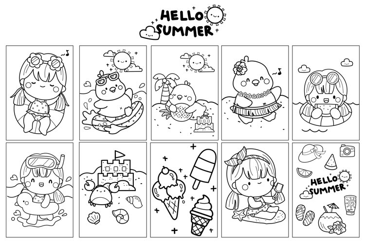 Hello summer coloring pages books